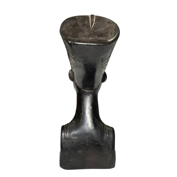 Egyptian King Tut Queen Nefertiti Bust Set Carved Stone Hieroglyphic Black Decor - Picture 11 of 16